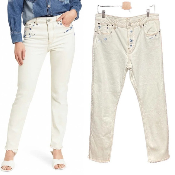 Maje Acid Wash Straight Leg Jeans White Denim‎ Size 40 / US 8 - Picture 1 of 15